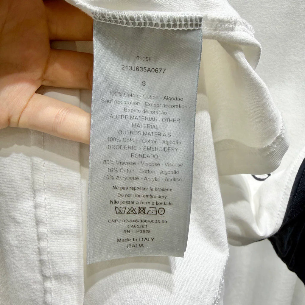 Dior Slogan Embroidered Logo Blue Color-Block Cotton Short Sleeve T-Shirt
