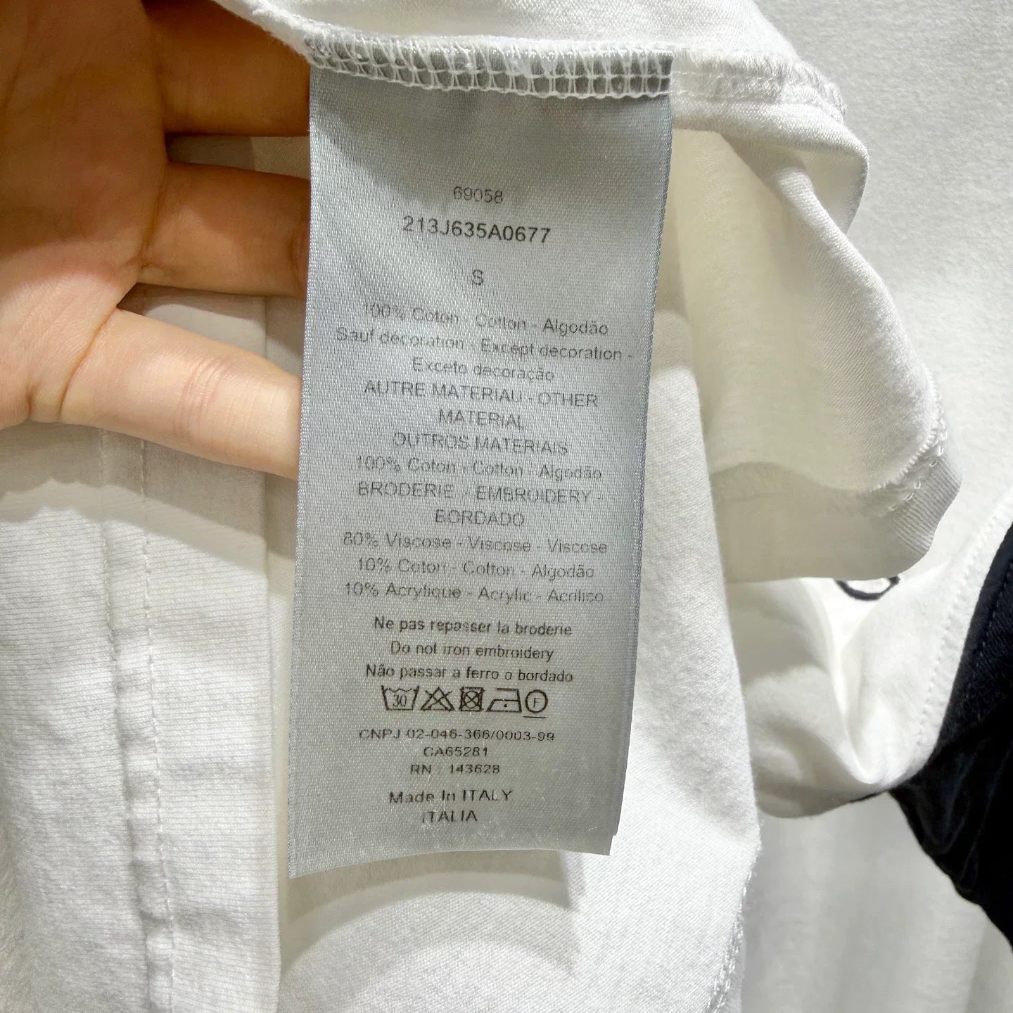 Dior Slogan Embroidered Logo Blue Color-Block Cotton Short Sleeve T-Shirt