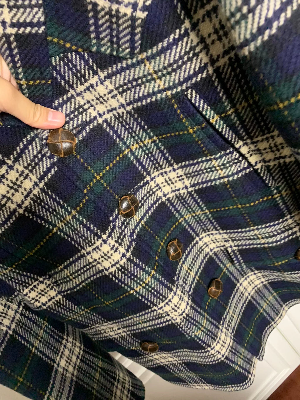 Saint Laurent 14FW Blue Green Plaid Wool Coat