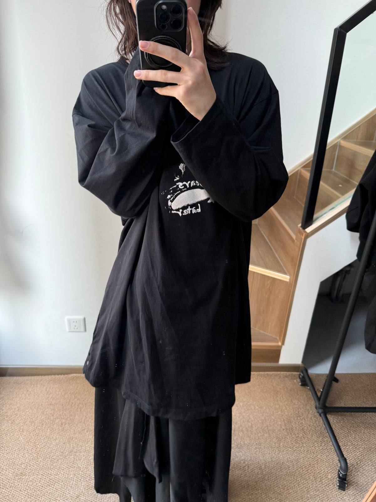 Yohji Yamamoto Black Print Cotton Long-Sleeve Top
