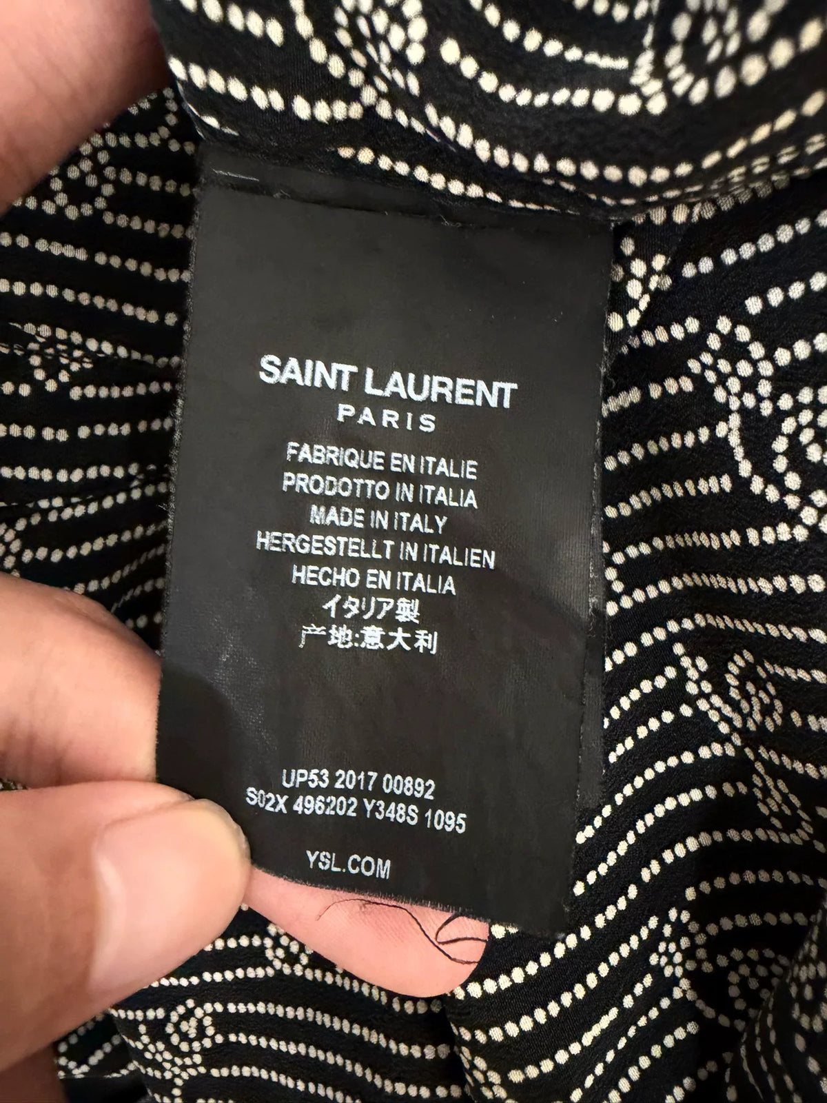 Saint Laurent Paris SS18 Black Paisley Polka Dot Striped Silk Shirt