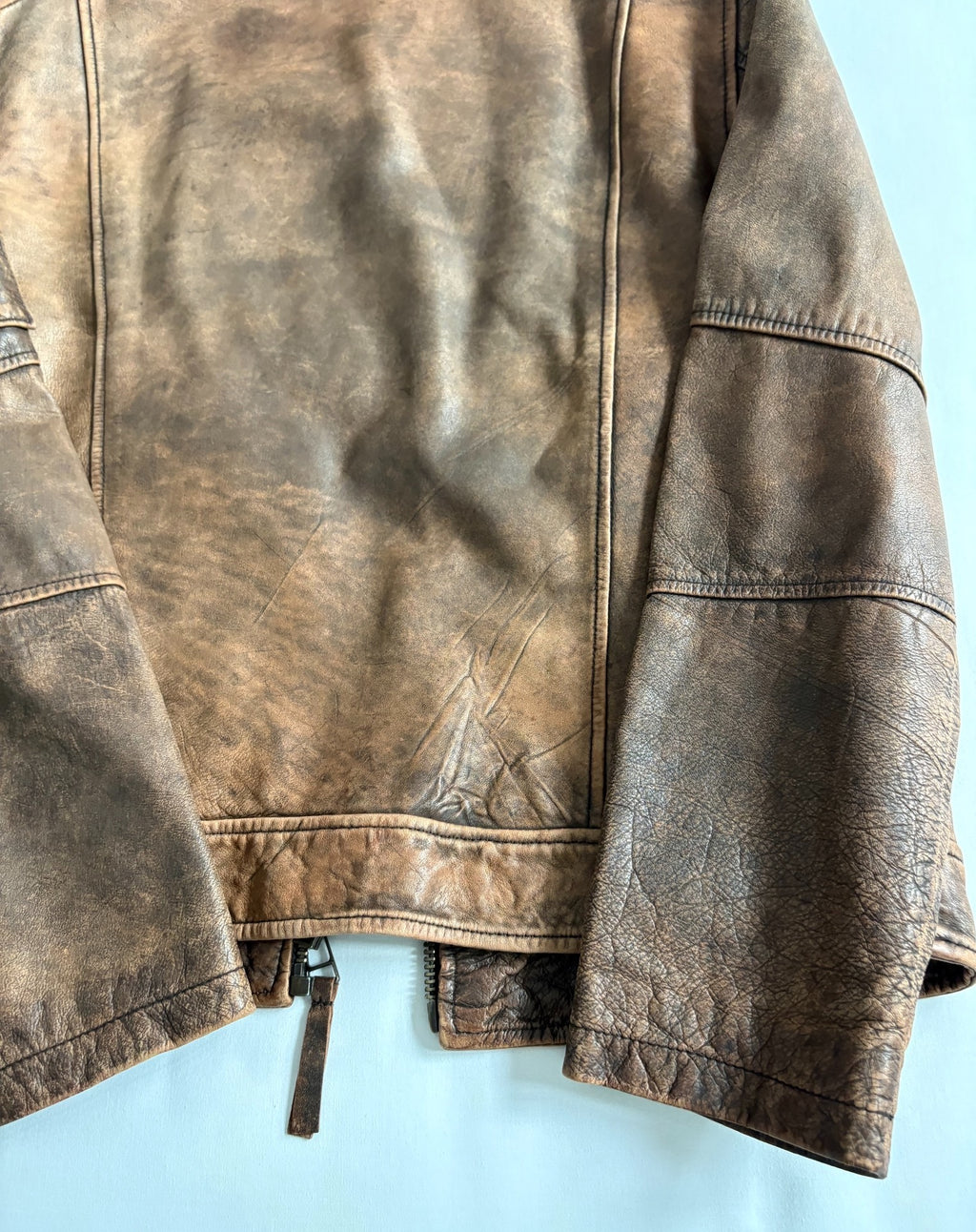jean paul gaultier leather jacket high tige vintage distressed mottled motorcycle leather jacket