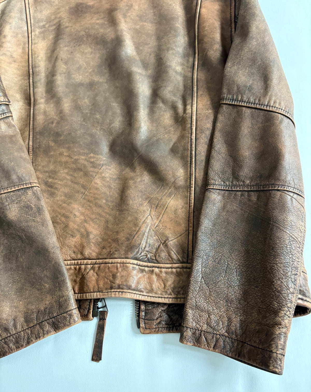 jean paul gaultier leather jacket high tige vintage distressed mottled motorcycle leather jacket