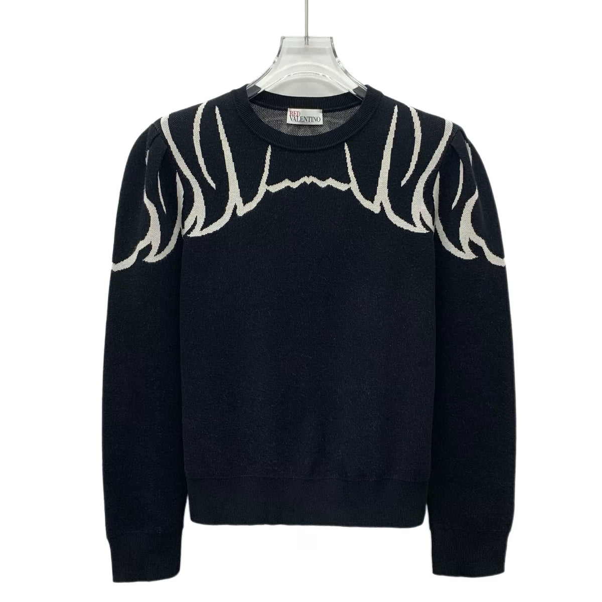 Valentino Black Wing Embroidered Crew Neck Knit Sweater