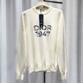 Dior Knit 1947 Embroidered Logo Wool Beige Long Sleeve Sweater