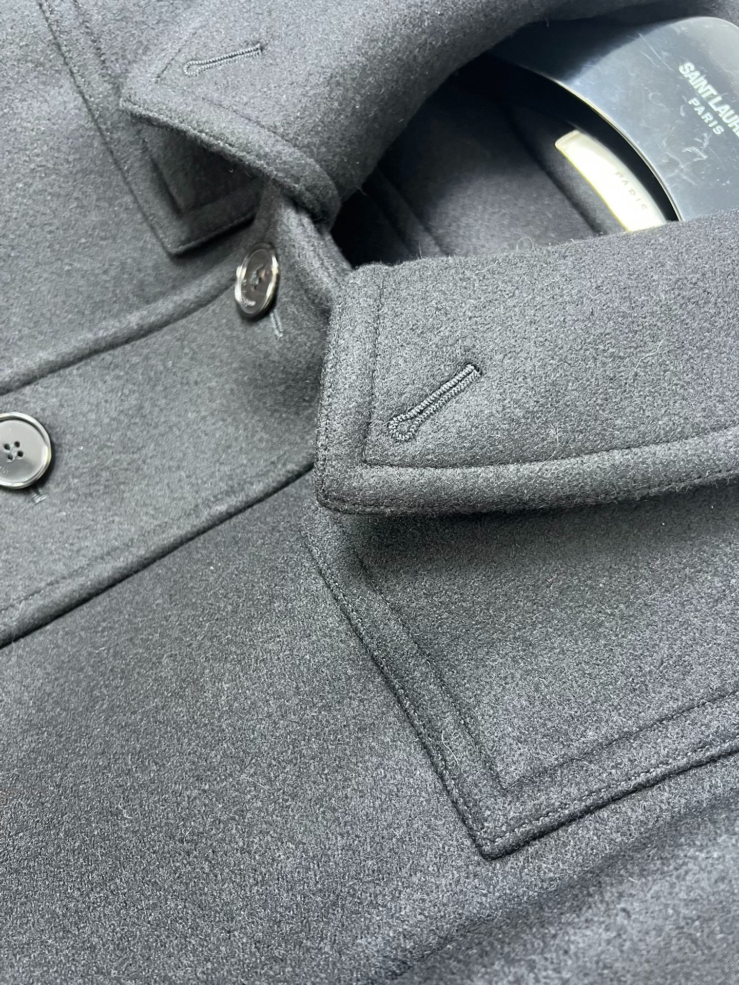 Saint Laurent Slp15fw Black Single-Breasted Wool Coat
