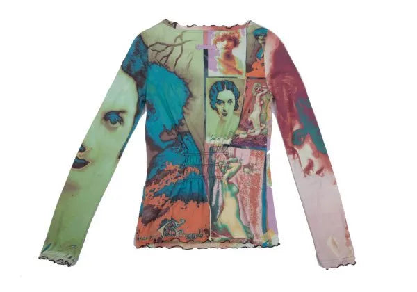 Jean Paul Gaultier Colorful Portrait Mesh Top