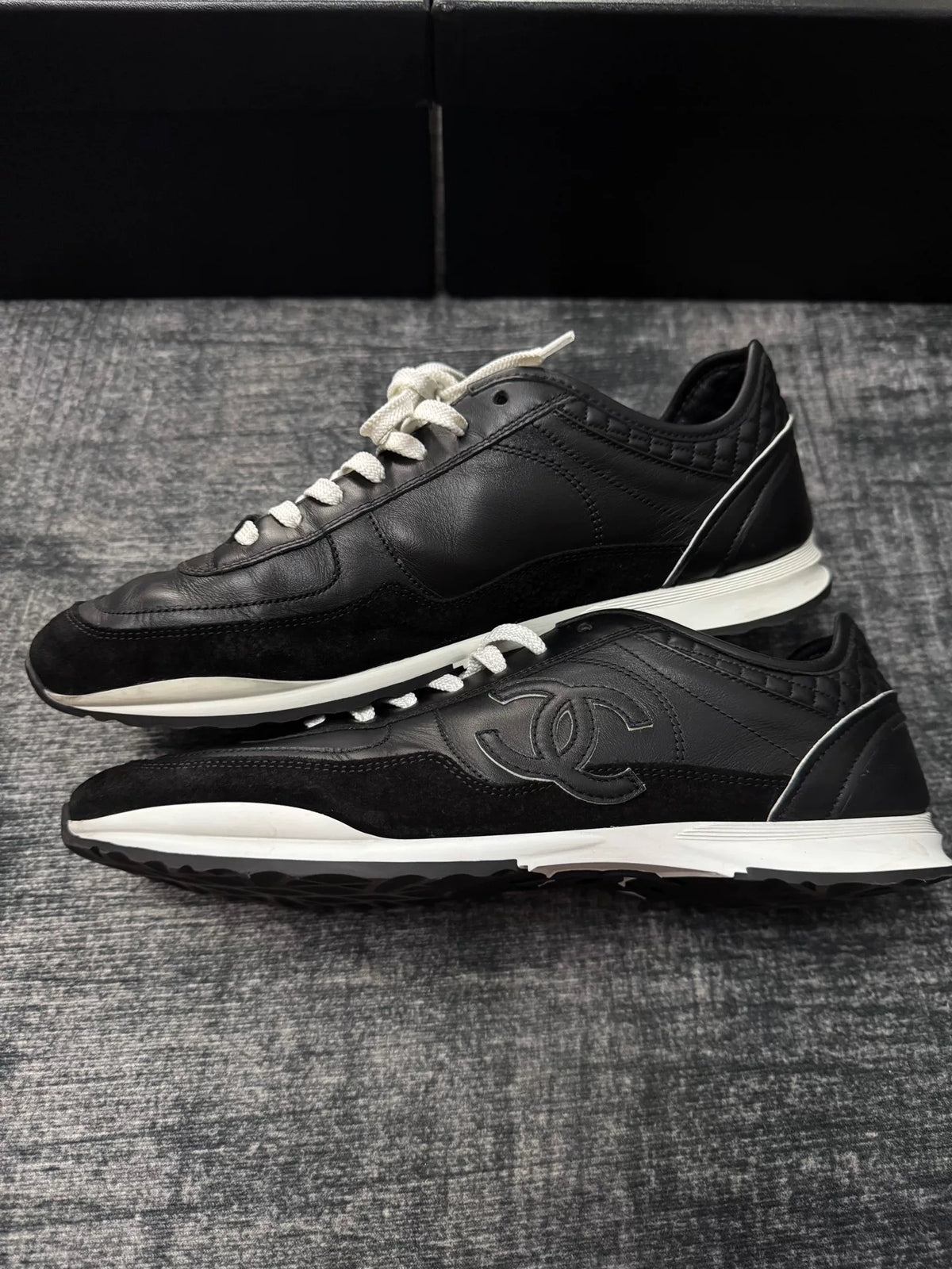 Chanel 25p Black German Army Trainer Thin-Sole Sneakers