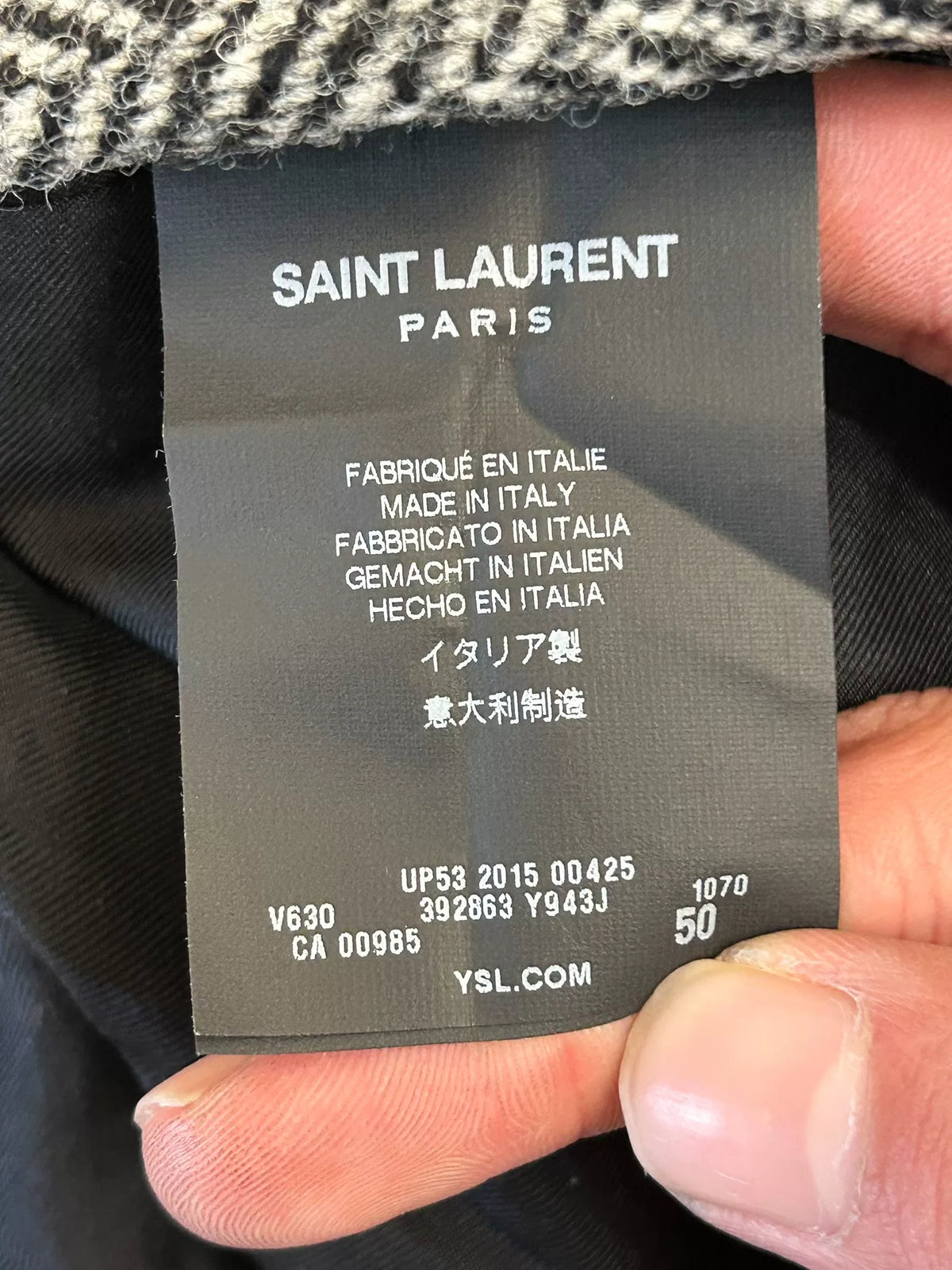 Saint Laurent FW15 Grey Herringbone Lambskin Patched Jacket by Hedi Slimane