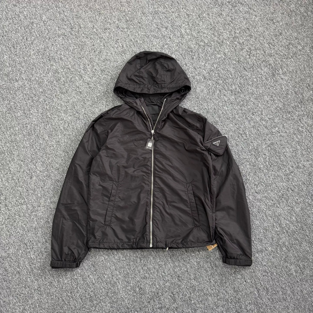 Prada recycled nylon pocket triangle logo hooded jacket