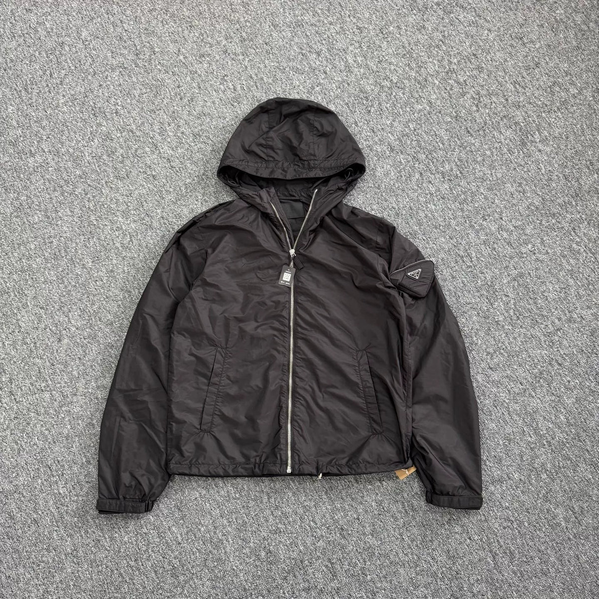 Prada recycled nylon pocket triangle logo hooded jacket