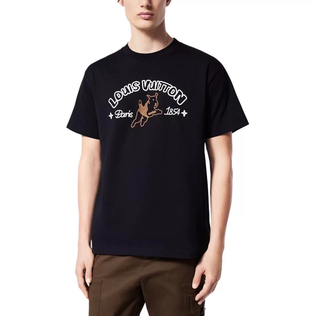Louis Vuitton Tyler Embroidered Logo Print Cotton Black Short Sleeve T-Shirt