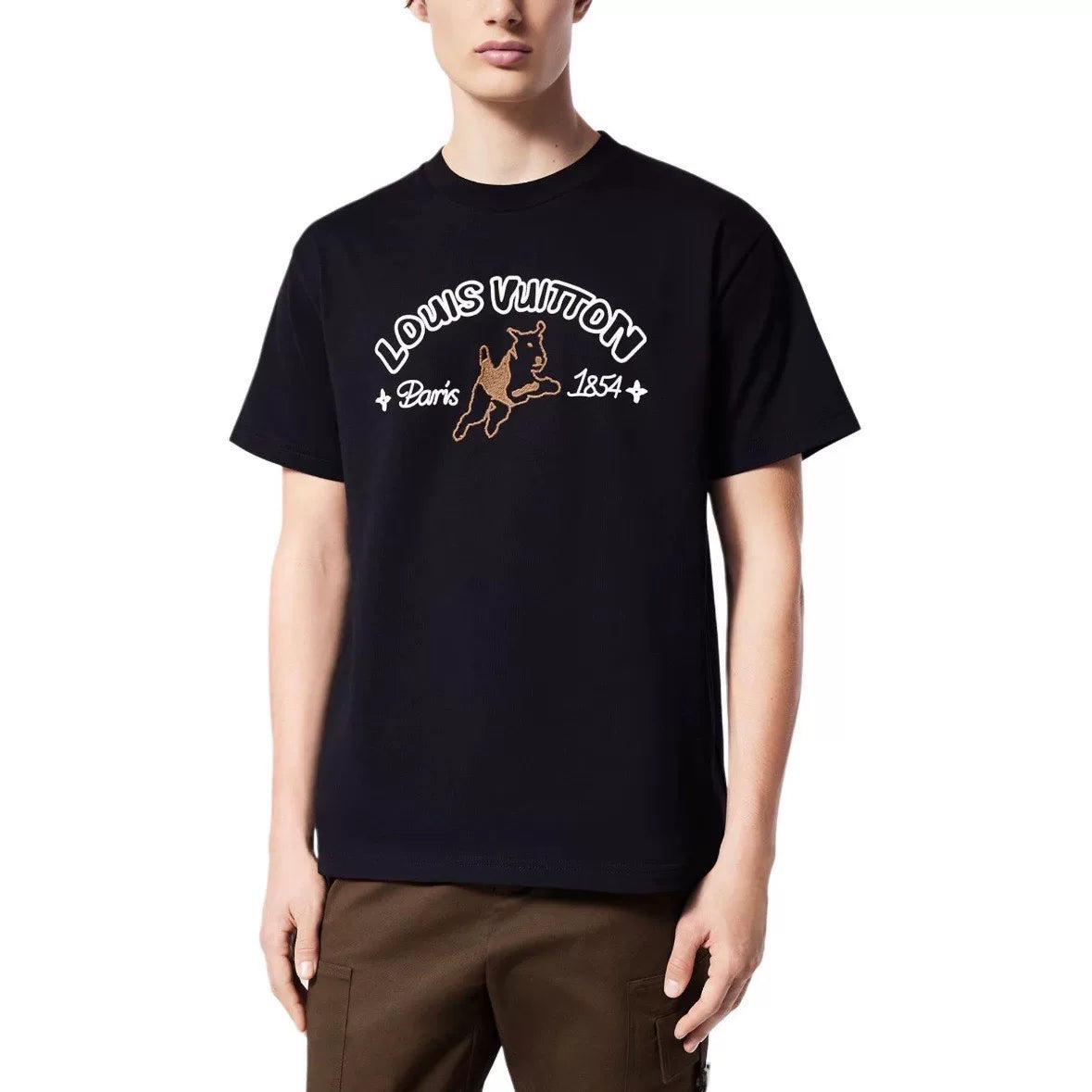 Louis Vuitton Tyler Embroidered Logo Print Cotton Black Short Sleeve T-Shirt