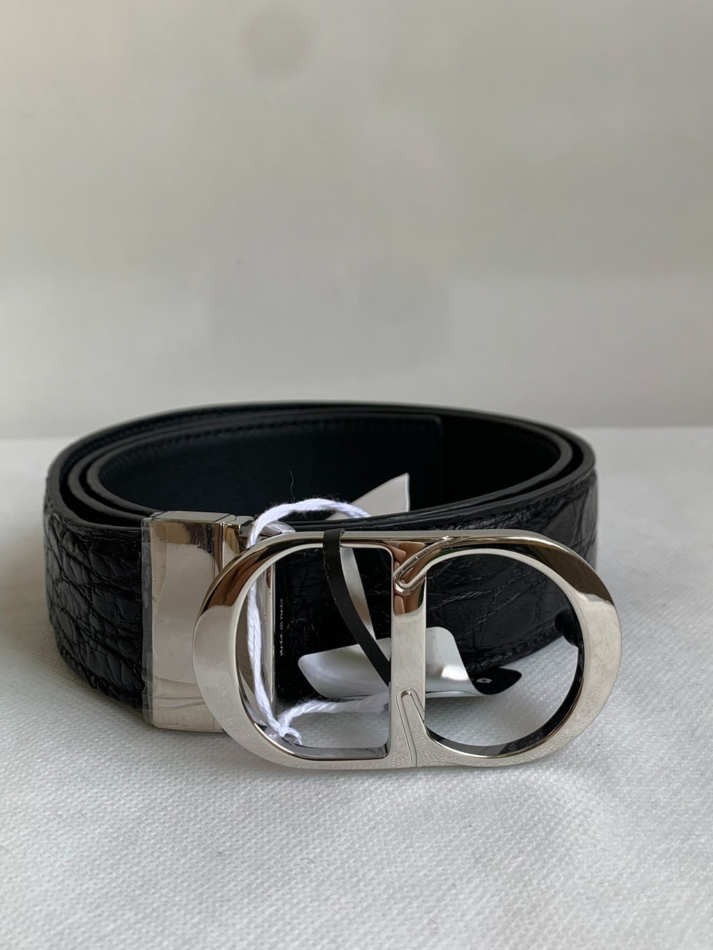 Dior Black Crocodile-Embossed Silver CD Belt