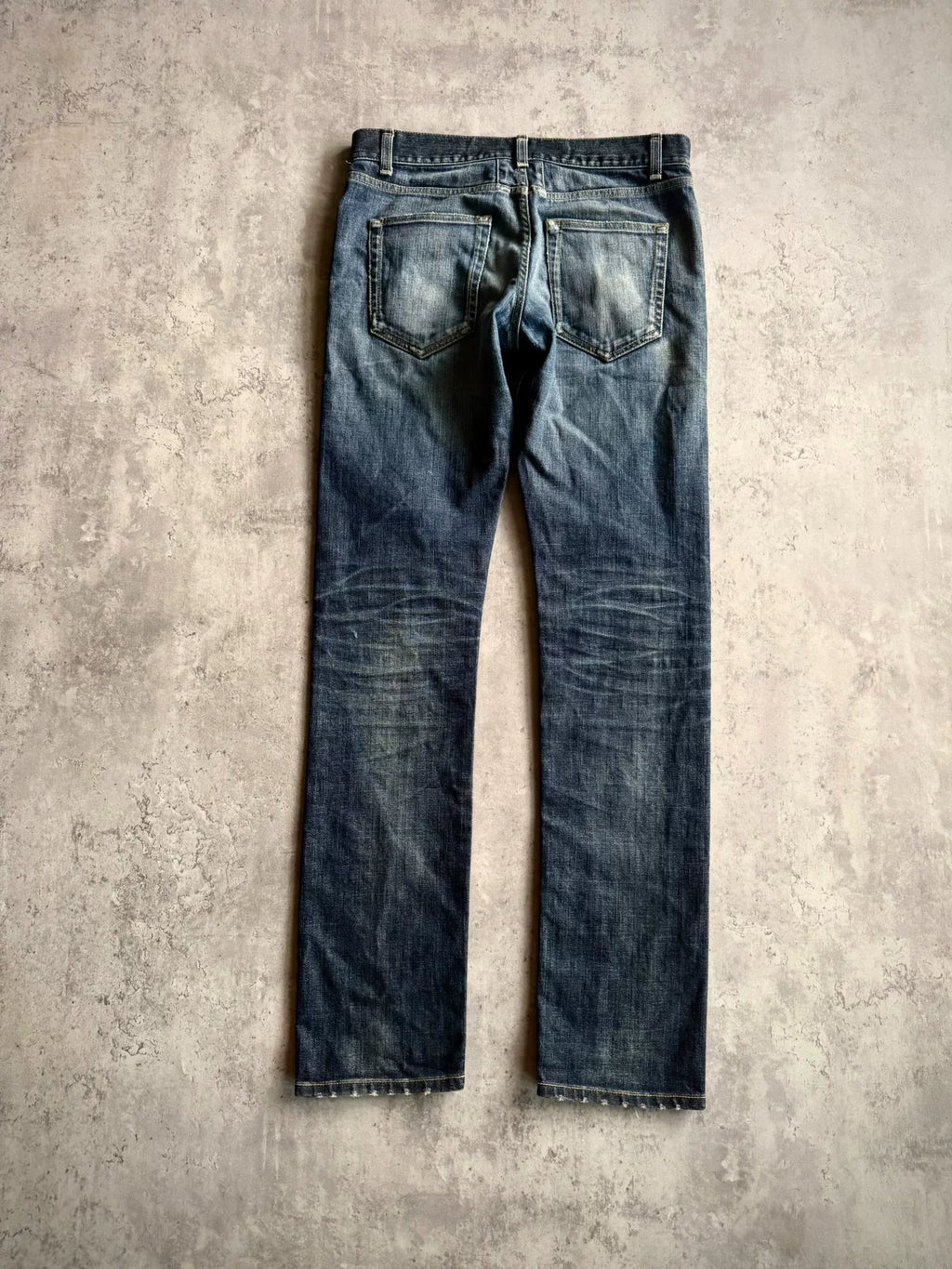 Saint Laurent 13AW D01 Blue Washed Distressed Denim Jeans by Hedi Slimane