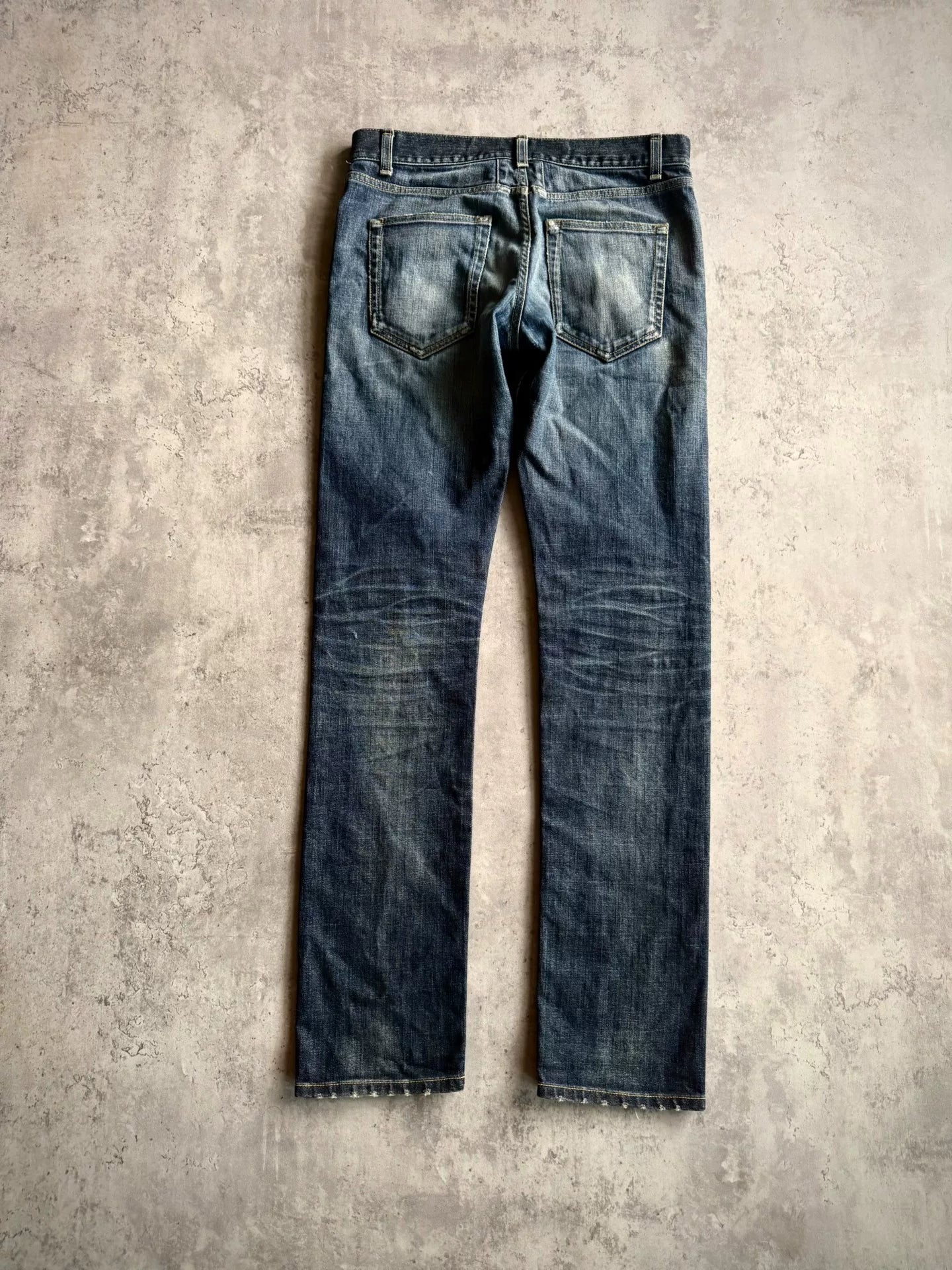 Saint Laurent 13AW D01 Blue Washed Distressed Denim Jeans by Hedi Slimane