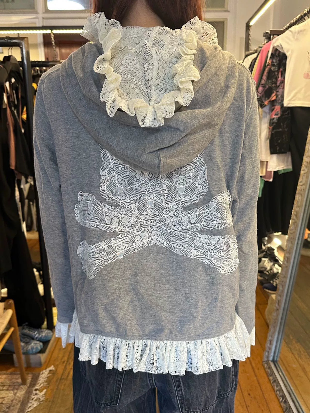 mastermind Japan Sample Grey Lace Skull Zip-Up Hooded Sweater