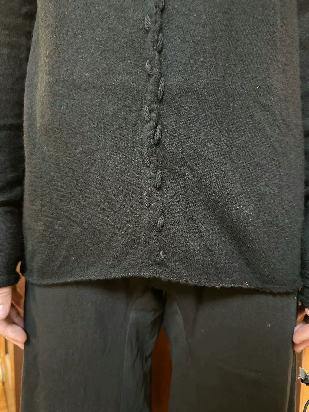 M.A+ FW24 Black Hand-Stitched Cross-Cut Cashmere Sweater