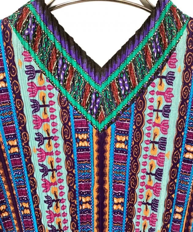 Issey Miyake Ethnic V-Neck Pleated Top