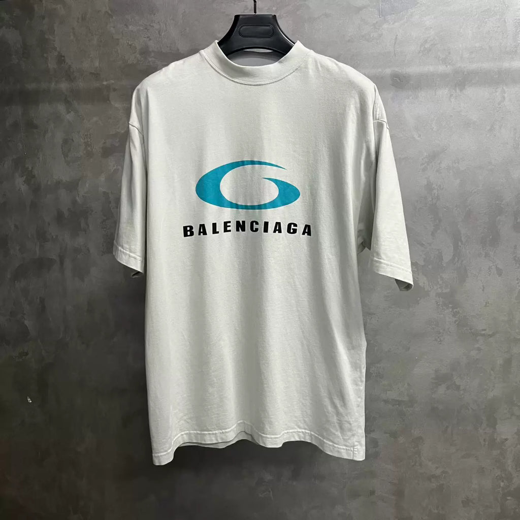 Balenciaga White Letter Logo Print Crew Neck T-Shirt