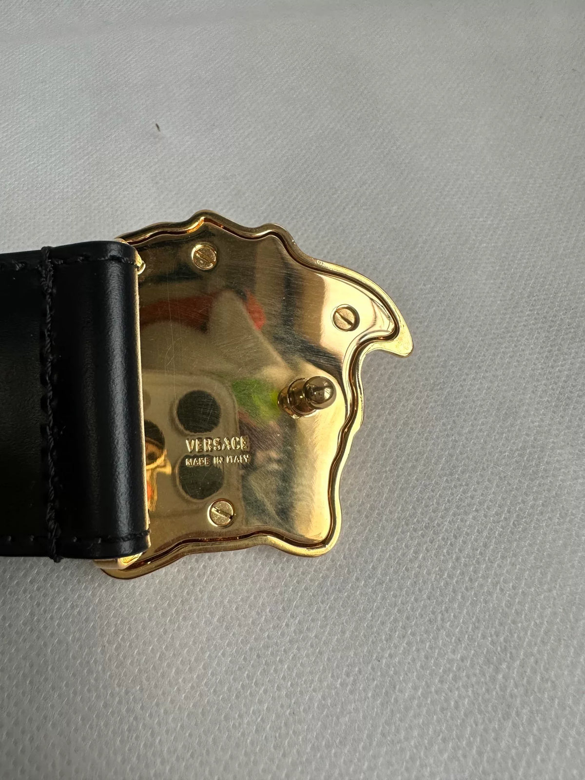Versace Black Medusa Head Gold Buckle Leather Belt