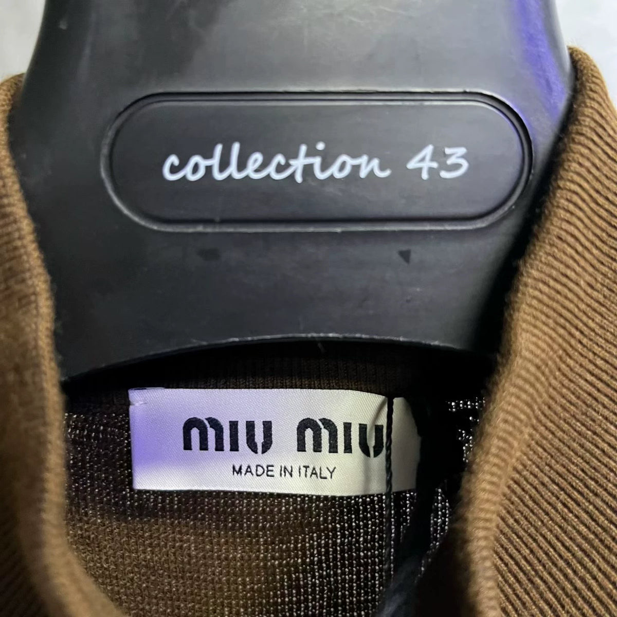 Miu Miu Brown Letter Print Stand-Collar Zip-Up Jacket