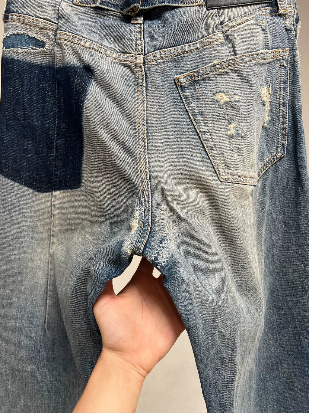 Givenchy Heavy-Duty Distressed Patchwork Cropped Wide-Leg Jeans