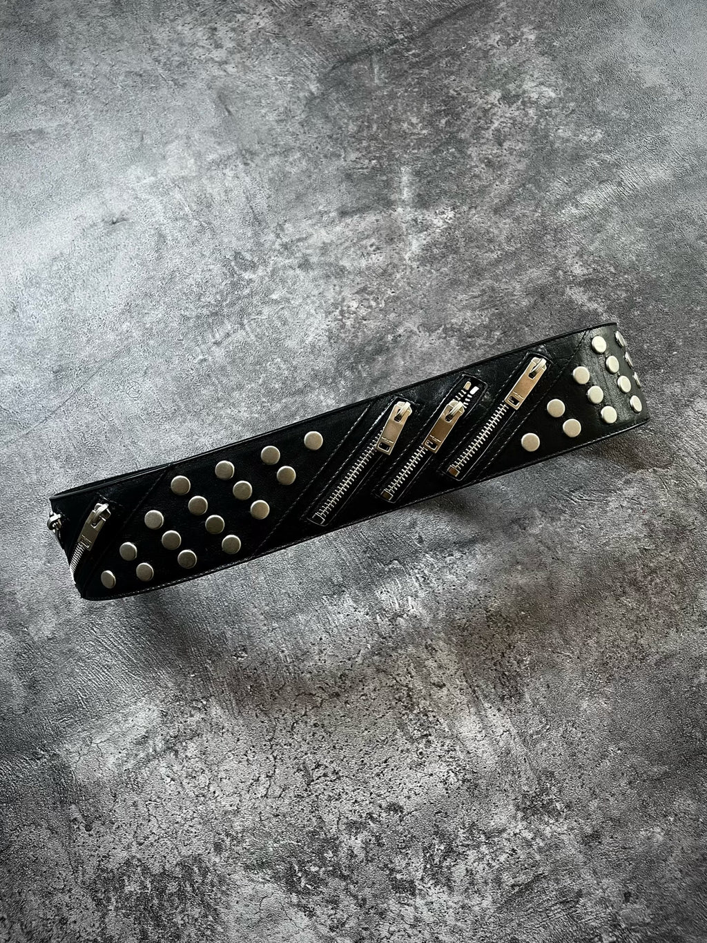 Saint Laurent Multi-Zipper Studded Biker Black Belt