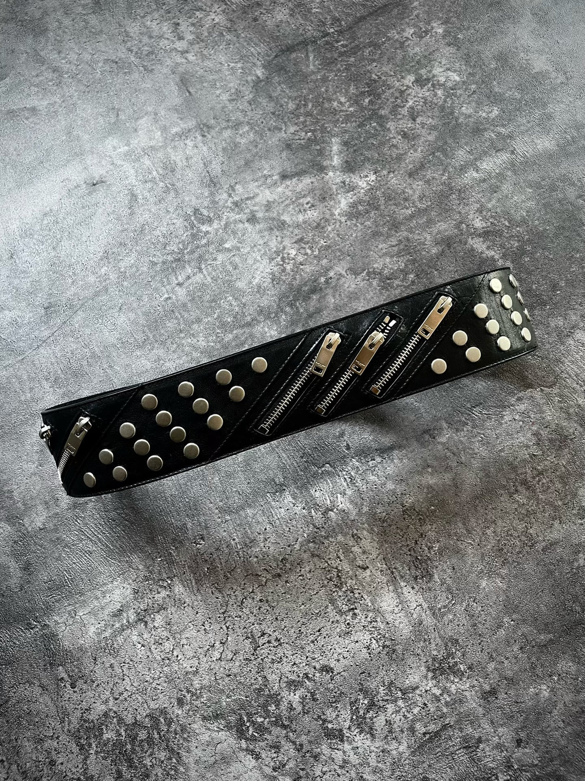 Saint Laurent Multi-Zipper Studded Biker Black Belt