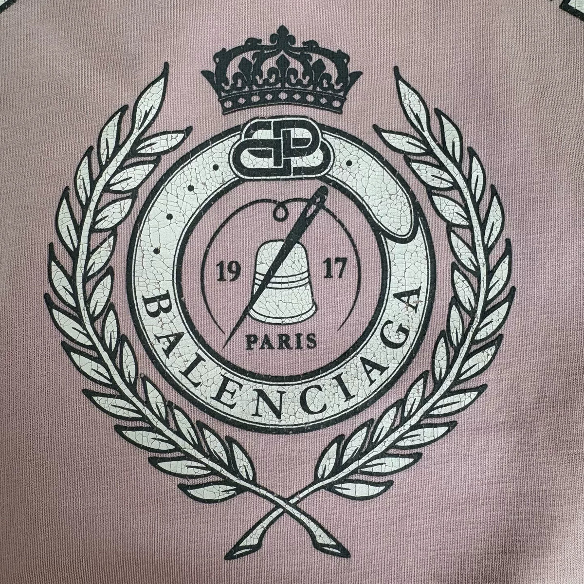 Balenciaga Sakura Pink Letter Wheat Ear Print Short Sleeve Top