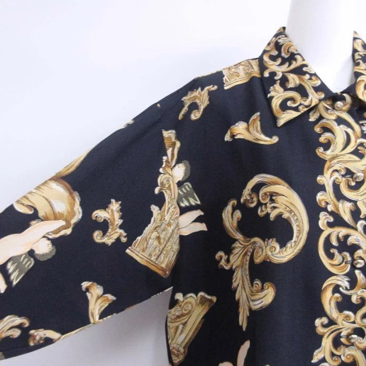 Issey Miyake 1980s Baroque Angel Print Long Sleeve Shirt