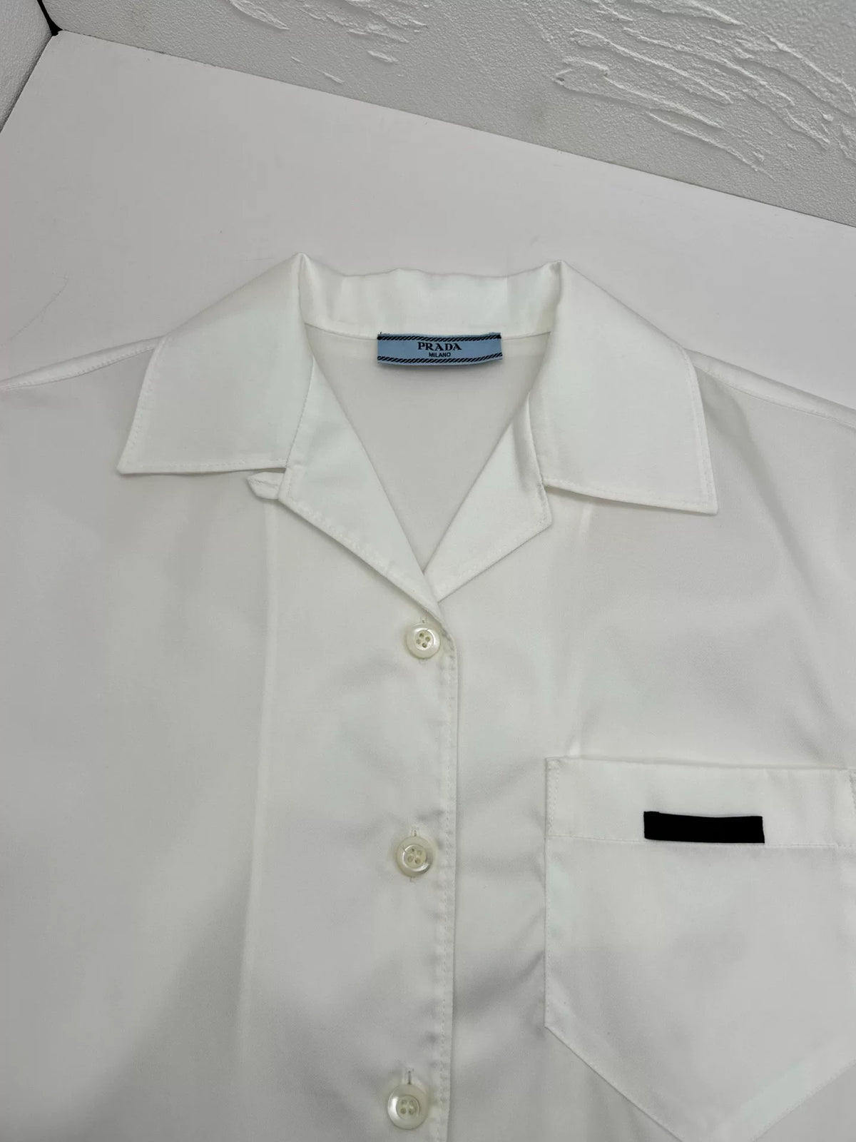 Prada SS21 White Inverted Triangle Logo Nylon Short-Sleeve Shirt