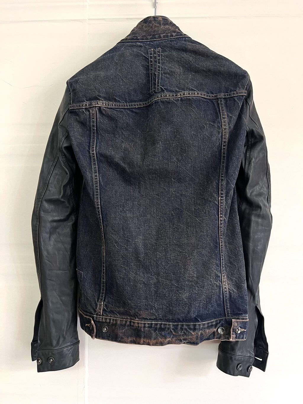 Rick Owens leather-sleeve denim jacket