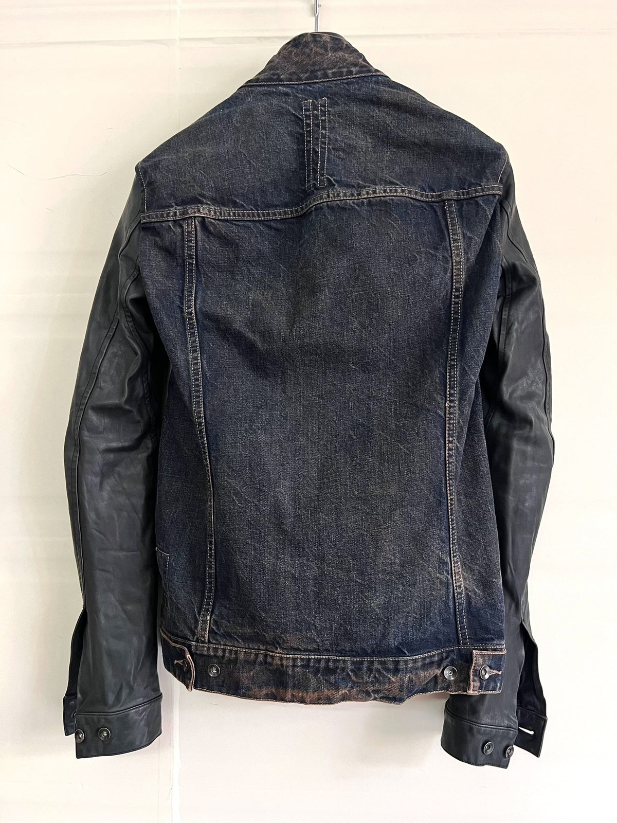 Rick Owens leather-sleeve denim jacket