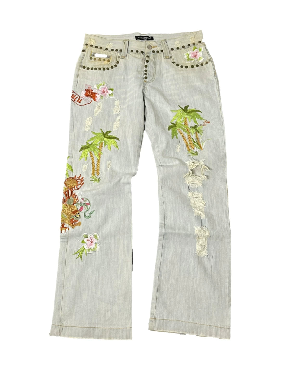 Dolce Gabbana 05ss show style embroidered riveted denim pants