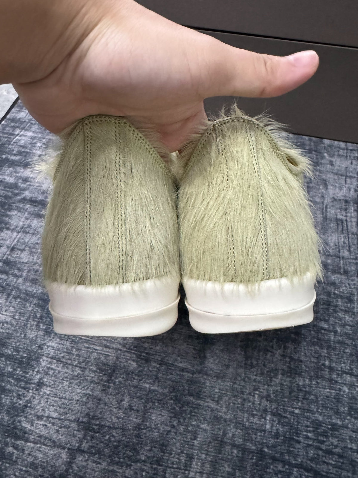 Rick Owens Green Fur Sneakers