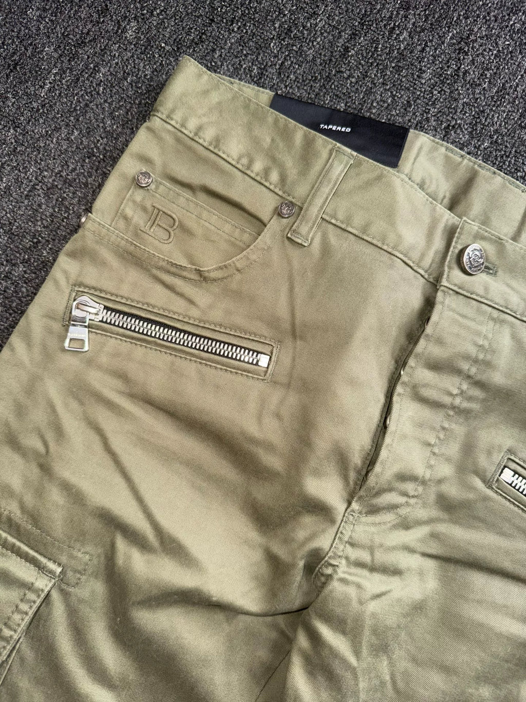 Balmain Paris 15SS Zip Pocket Olive Pants