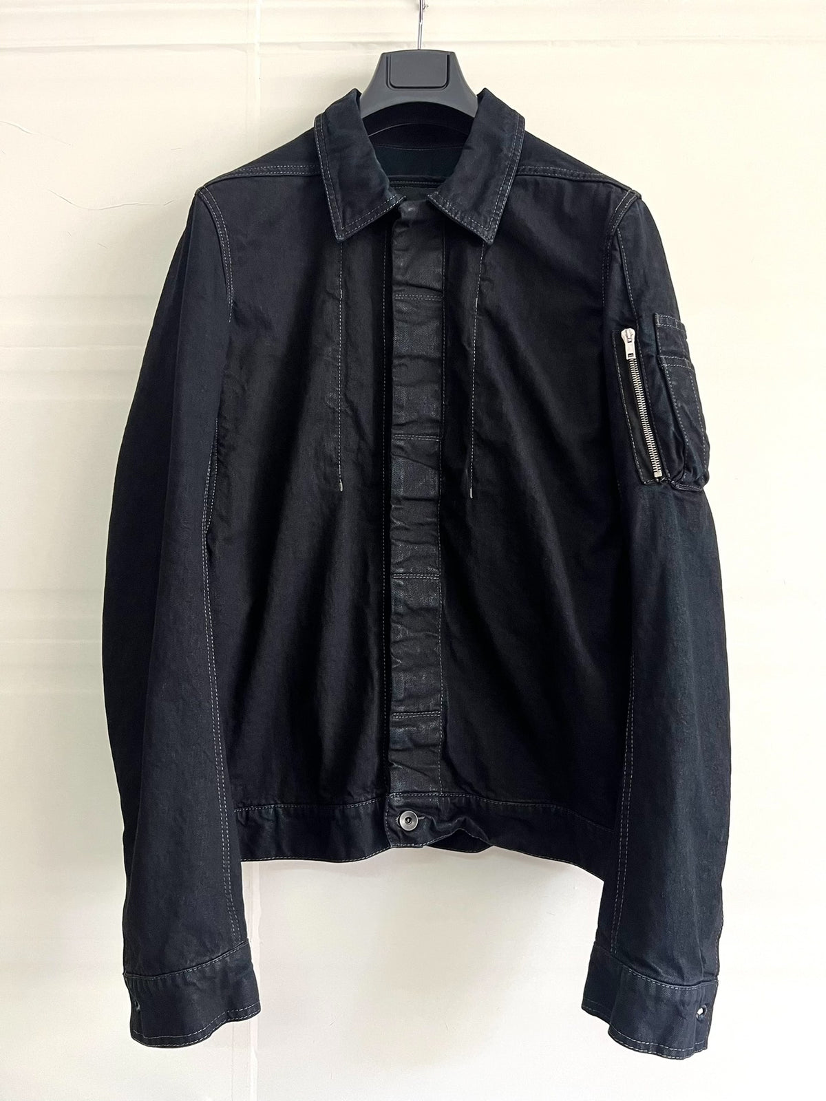 Rick Owens Vintage Metallic Zip Pocket Denim Drkshdw Worker Distressed Cotton Jacket