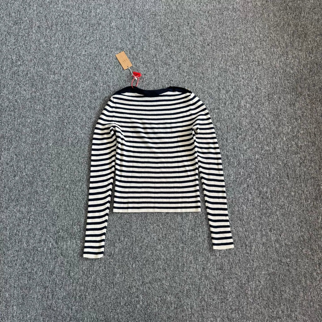 Dior Blue White Stripe Silk Cashmere Knit Top