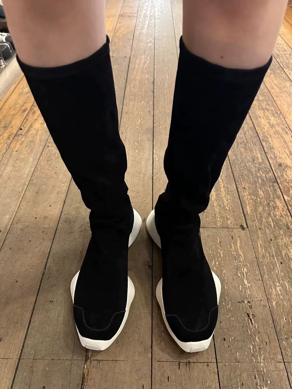 Rick Owens × ADIDAS Black White Runner Stretch Horsebit Sock Boots