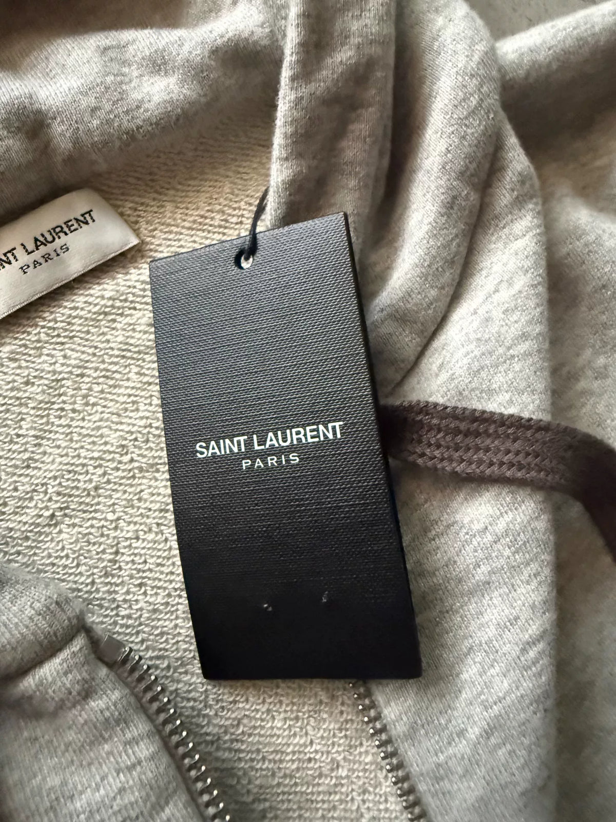Saint Laurent 17AW Distressed Patch Hooded Gray Sweater by Anthony Vaccarello