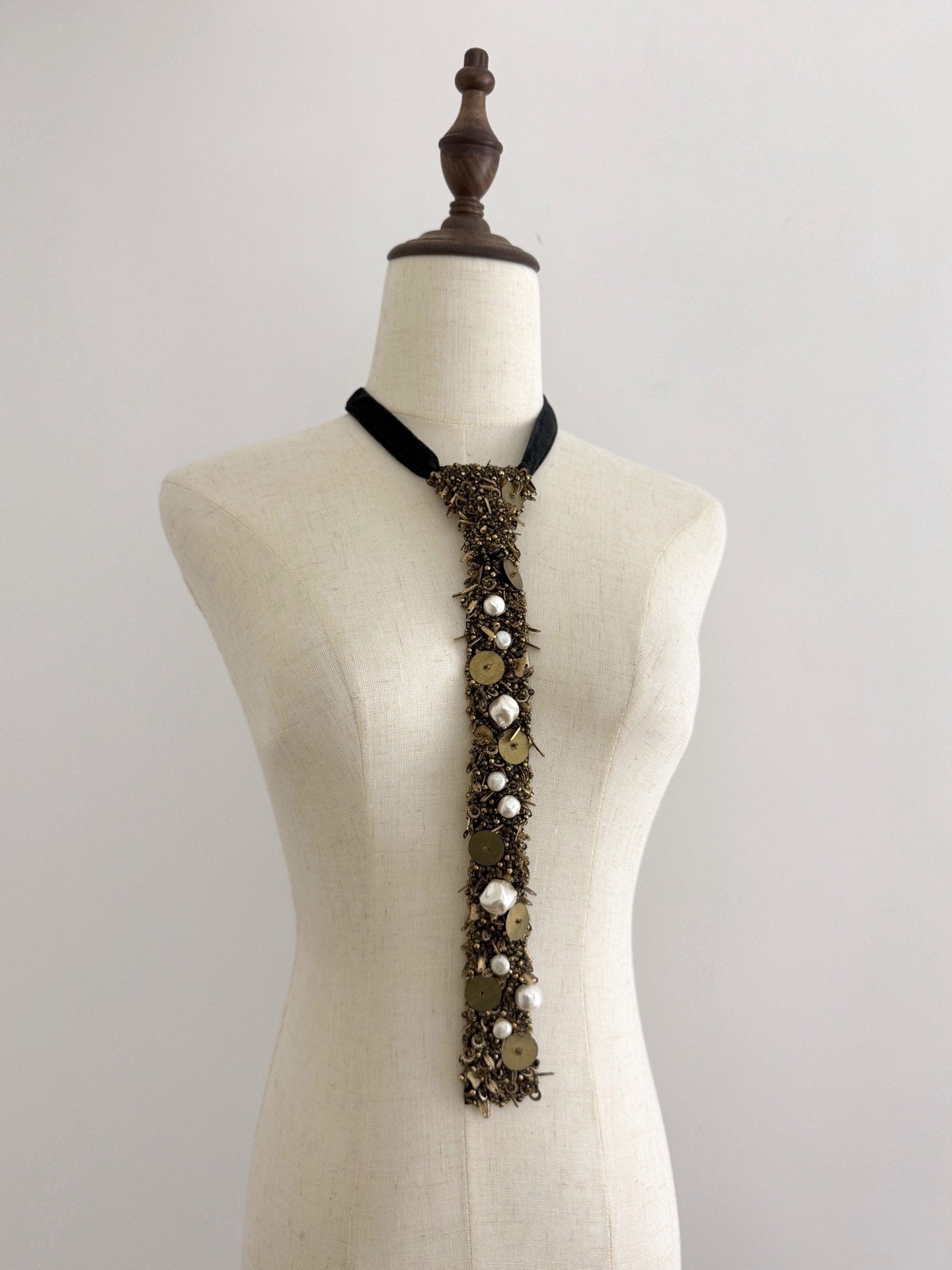 Comme Des Garcons Metal Stud Beaded Tie Black - Devines