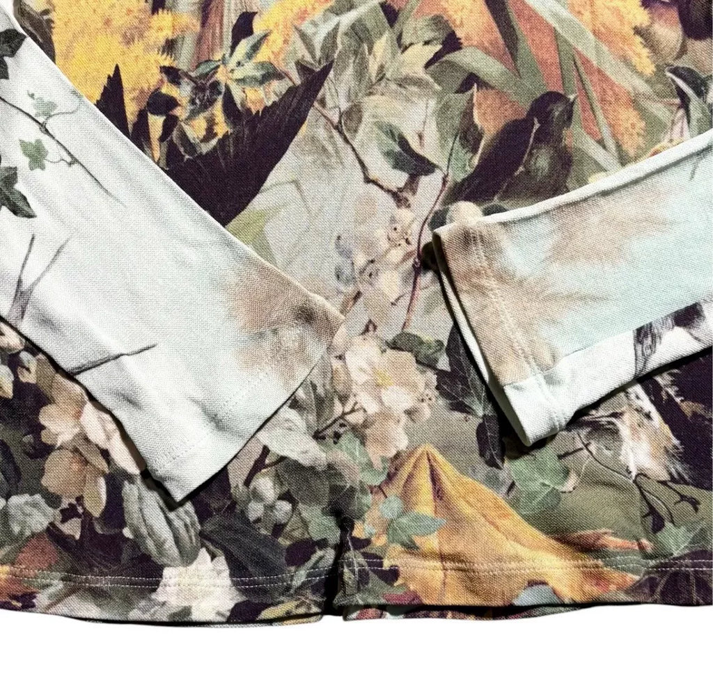 Jean Paul Gaultier Floral Bird Print Silk Turtleneck Top
