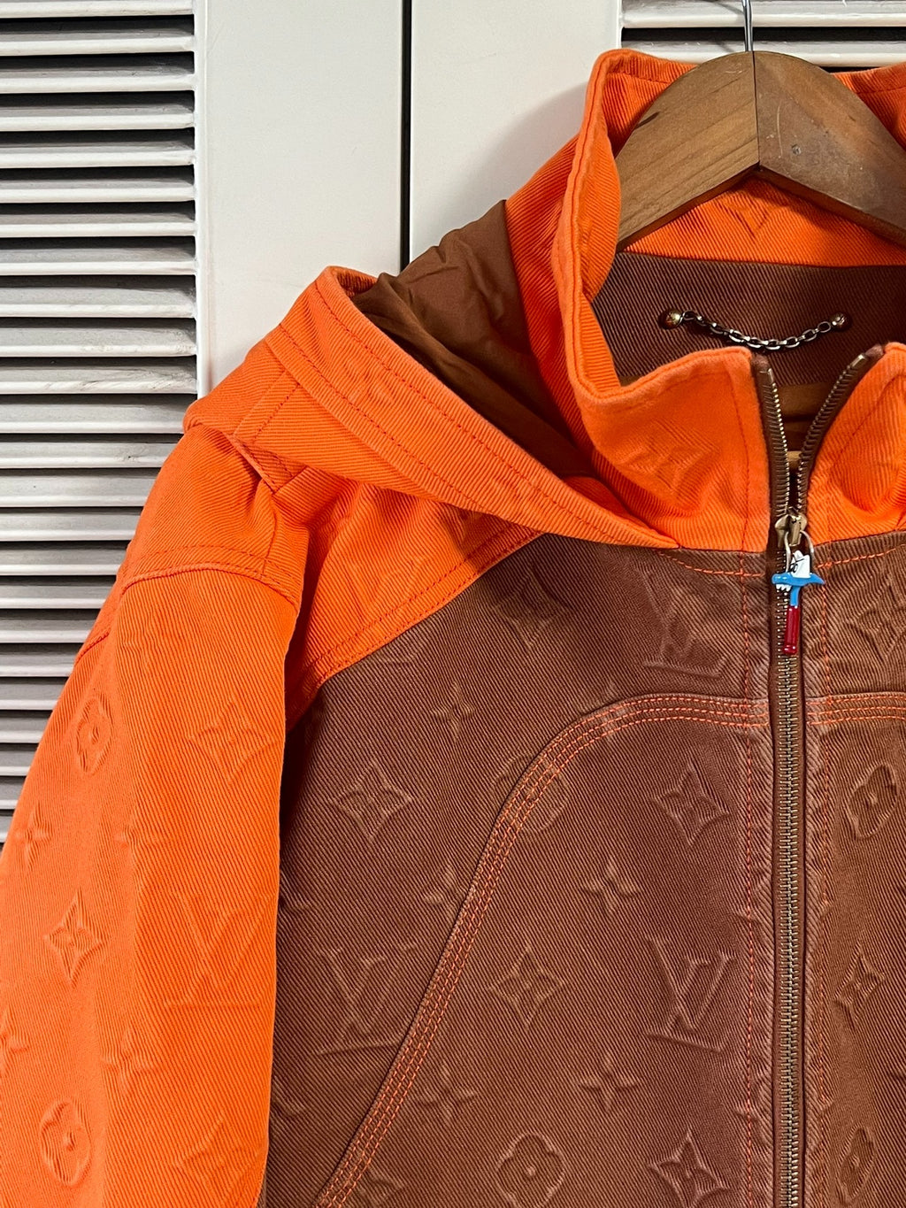 Louis Vuitton orange patchwork lumberjack denim jacket