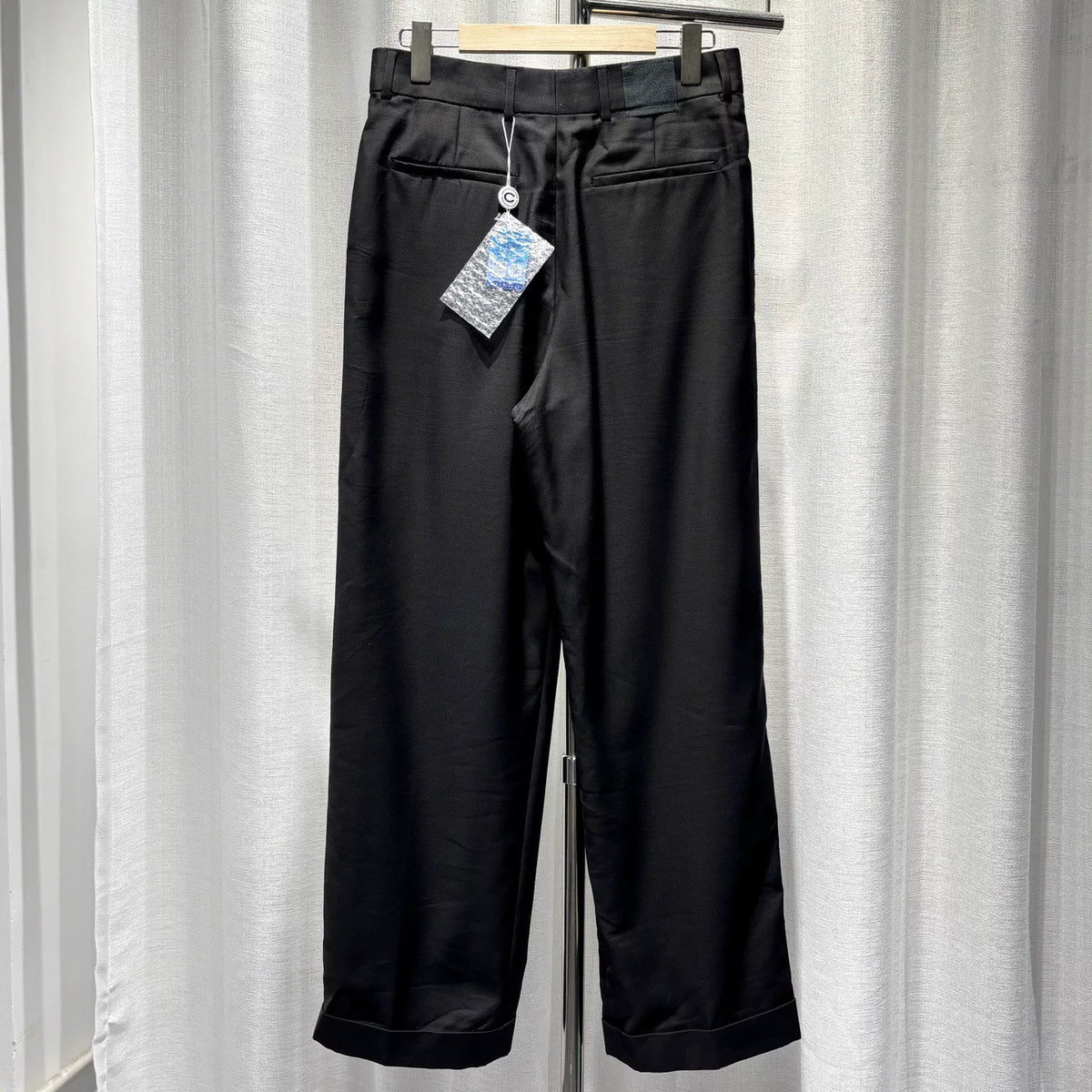 Louis Vuitton Black Metal Logo Wool Silk Trousers