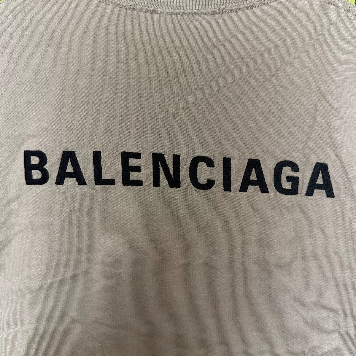 Balenciaga Khaki Grey Flocked Letter Short Sleeve Top