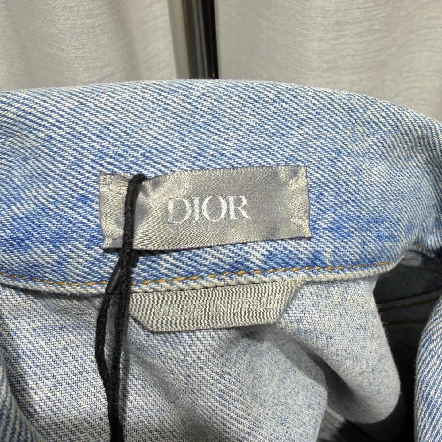 Dior Long Sleeve Denim Lapel Leather Patch Patch Button-Front Light Blue Jacket