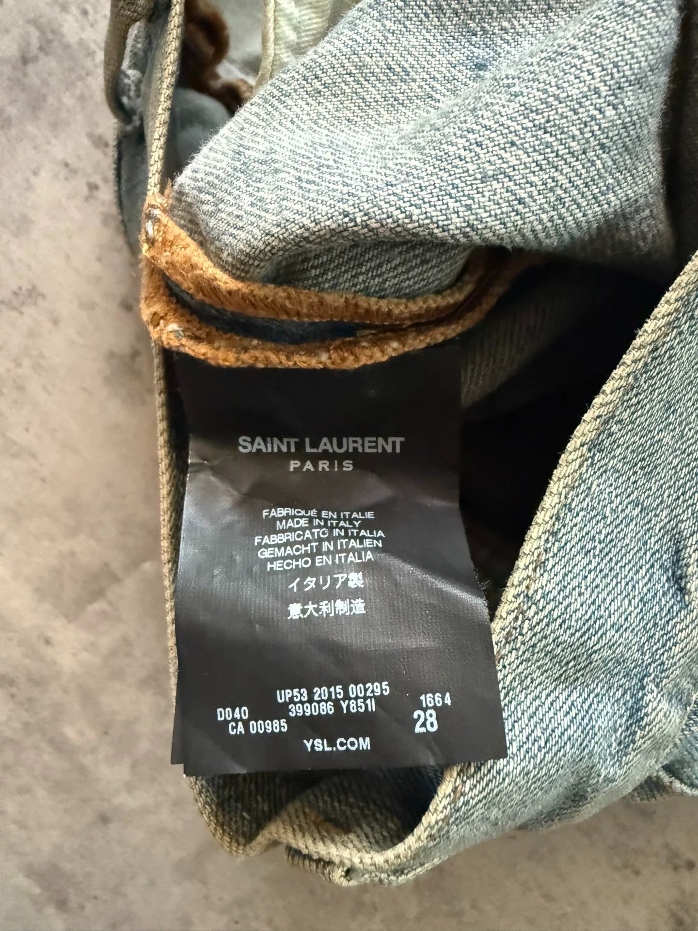 Saint Laurent 15AW D02 Ice Blue Washed Distressed Jeans by Hedi Slimane