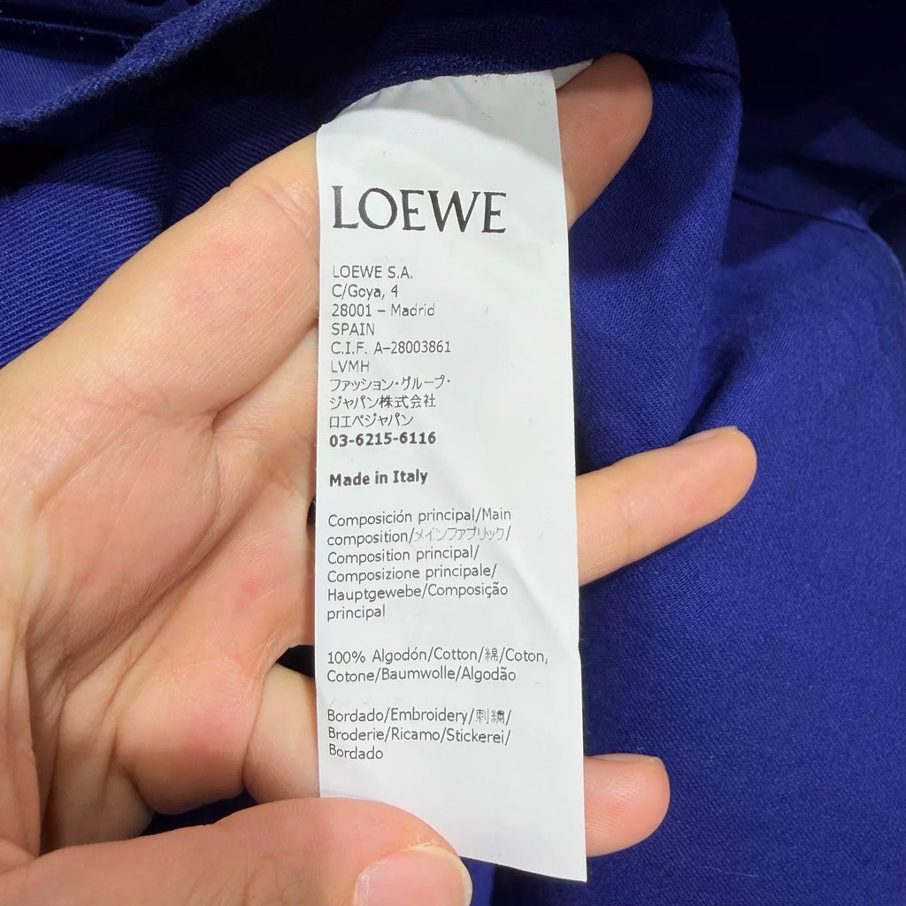 Loewe Long Sleeve Lapel Embroidered Button-Front Pocket Cotton Blue Shirt