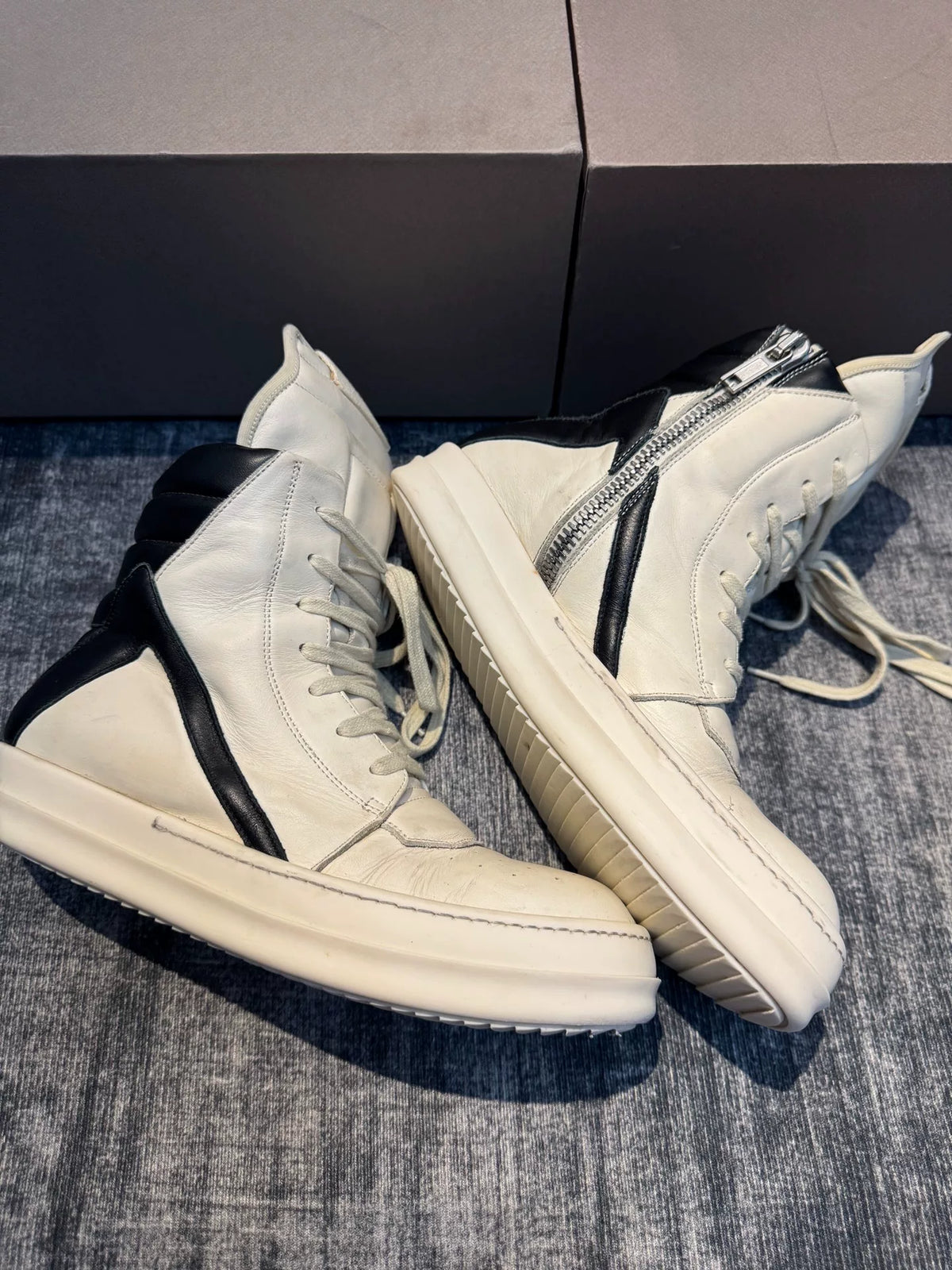 Rick Owens Inverted-Triangle White Black Sneakers
